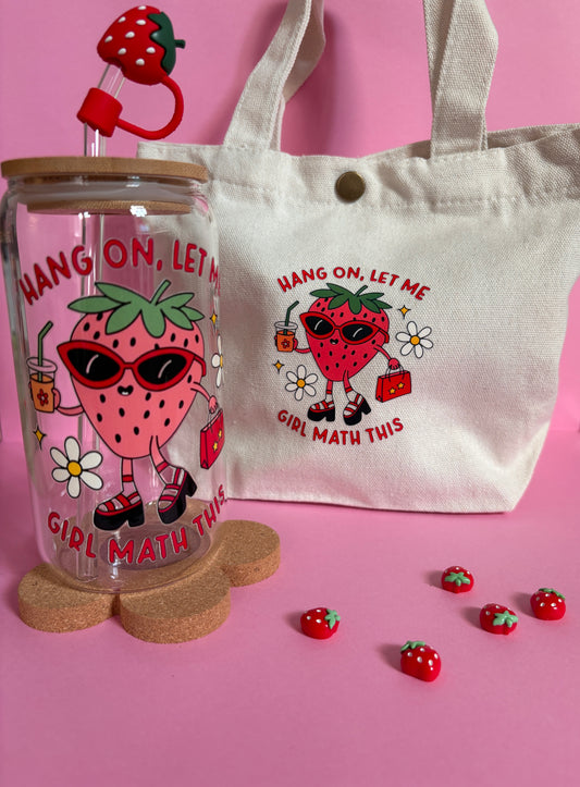 Pack Vaso vidrio Strawberry + Mini Totebag