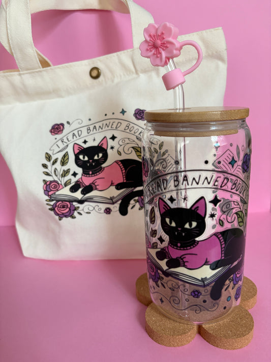 Pack Vaso vidrio Gatito + Mini Totebag 🐱